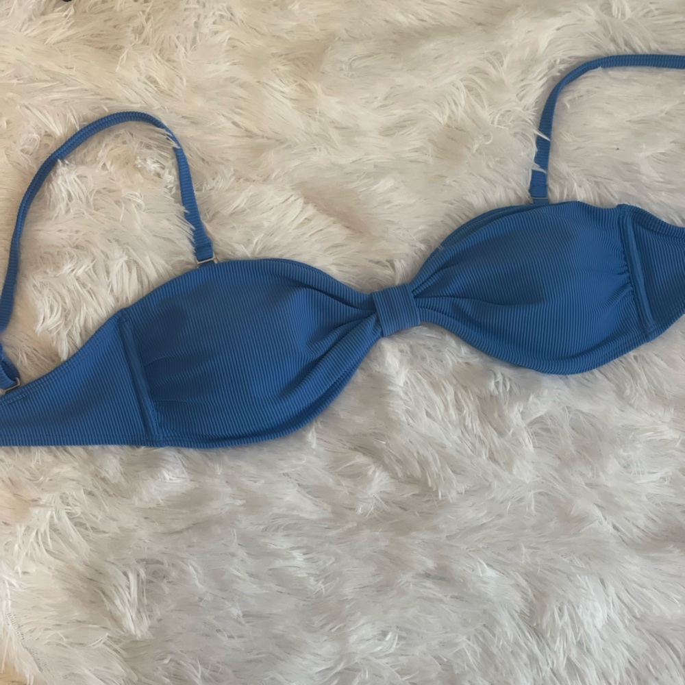 Blue Ribbed Bikini Top